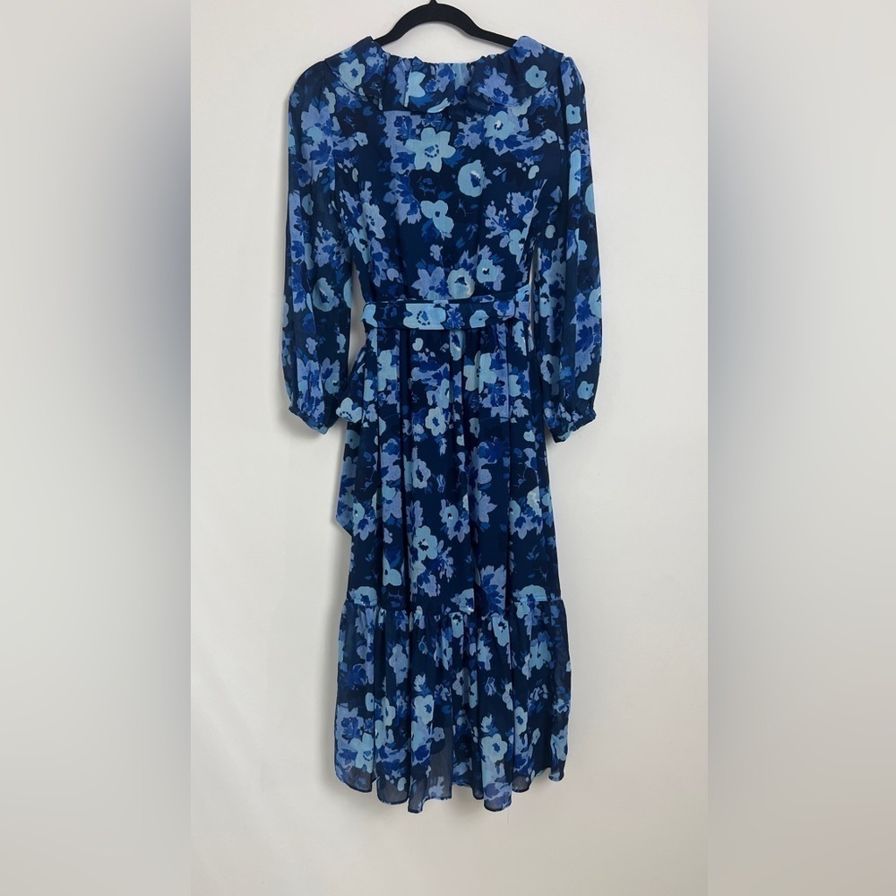 NEW J.Crew‎ Size 2 Watercolors Begonia Blue Floral Faux Wrap Midi Dress - Picture 6 of 16